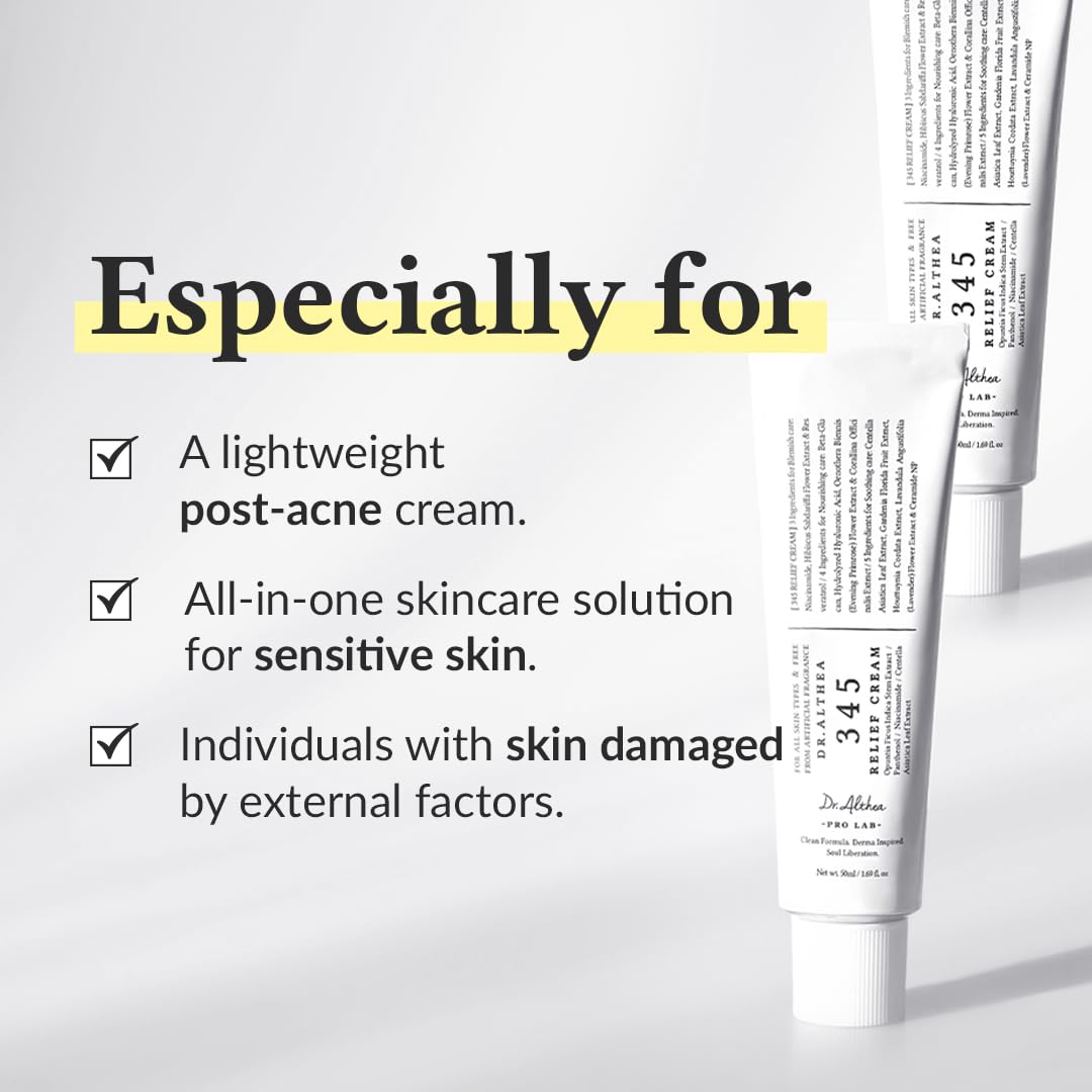 Dr.Althea 345 Relief Cream | Daily Face Moisturizer | Blemish Relief Care | Soothing Recovery & Moisture with Niacinamide, Panthenol | Korean Vegan Skincare for All Skin Types | 1.7 Fl Oz